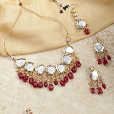 Gold Plated Kundan Polki Necklace Set