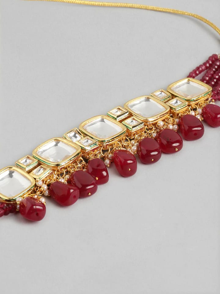 Gold Plated Kundan Polki Necklace Set - Image 4