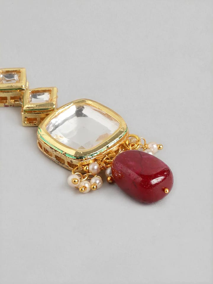 Gold Plated Kundan Polki Necklace Set - Image 5