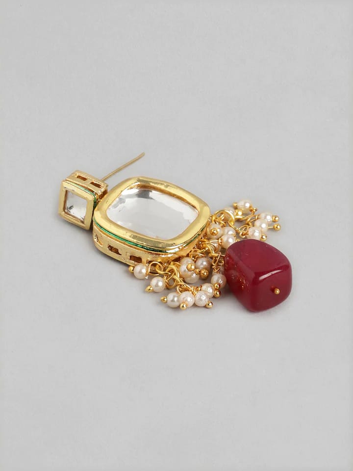 Gold Plated Kundan Polki Necklace Set - Image 8