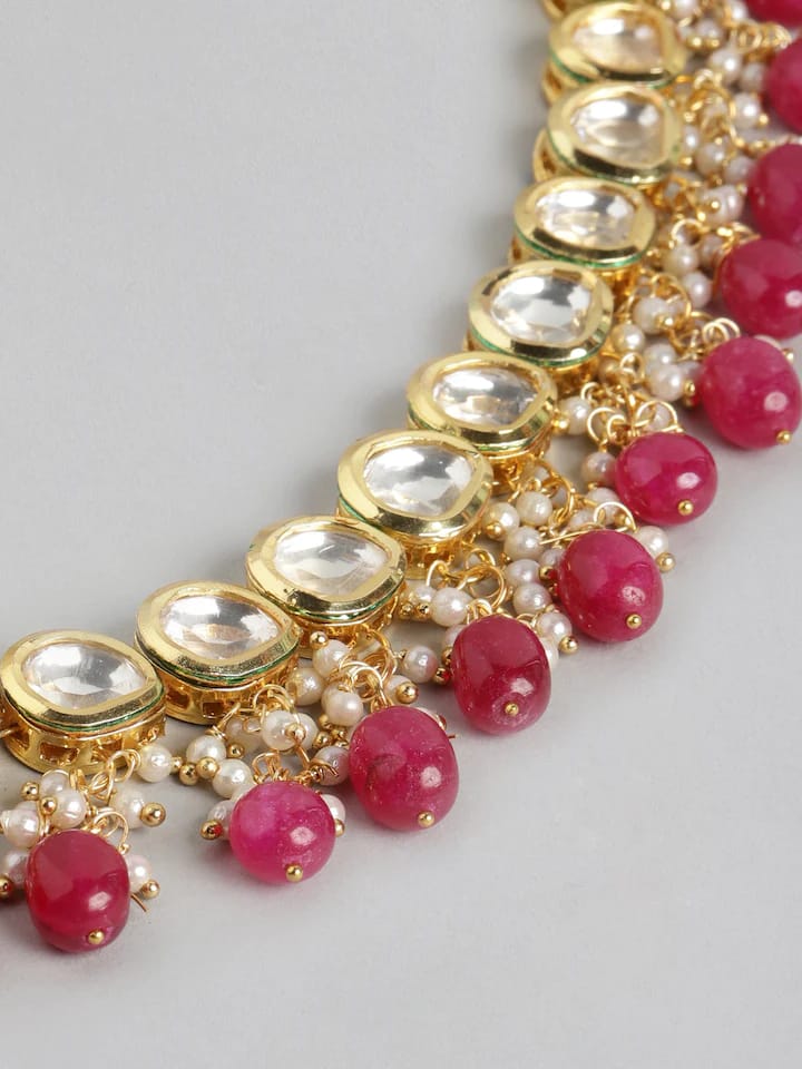 Gold Plated Kundan Polki Necklace Set - Image 4
