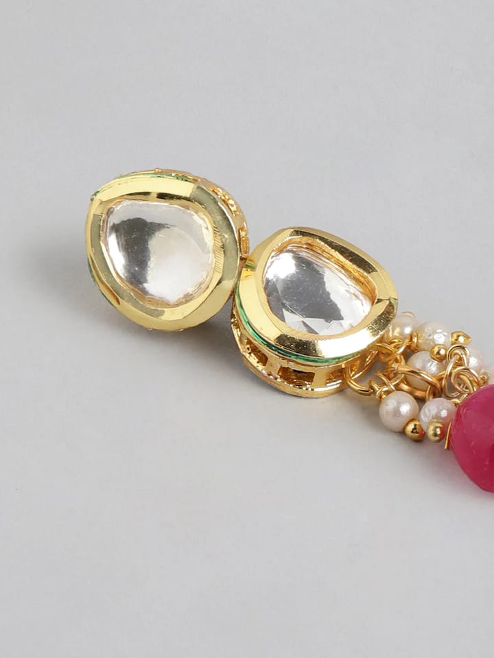 Gold Plated Kundan Polki Necklace Set - Image 6