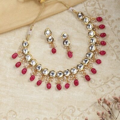 Gold Plated Kundan Polki Necklace Set