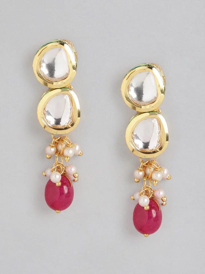 Gold Plated Kundan Polki Necklace Set - Image 5
