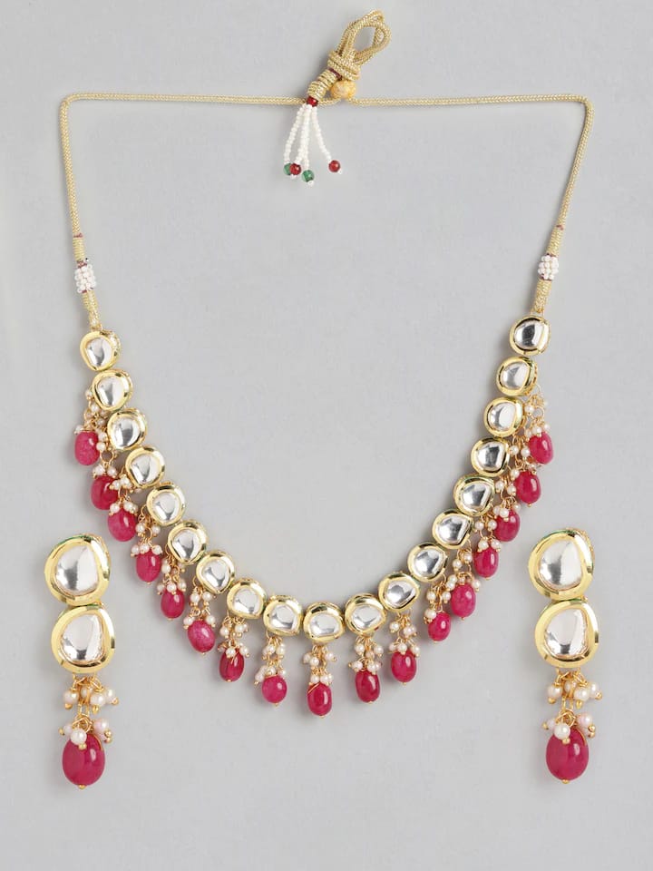 Gold Plated Kundan Polki Necklace Set - Image 3