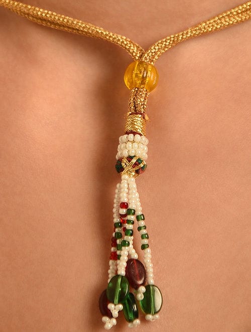 Gold Plated Kundan Polki Necklace Set - Image 6
