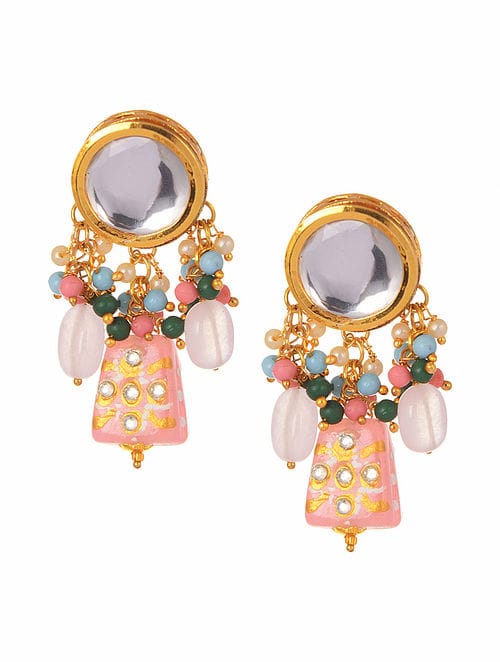 Gold Plated Kundan Polki Necklace Set - Image 5