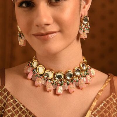 Gold Plated Kundan Polki Necklace Set