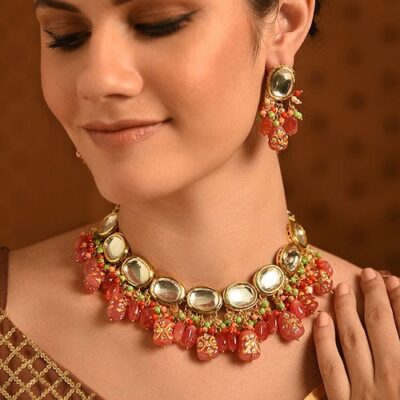 Gold Plated Kundan Polki Necklace Set