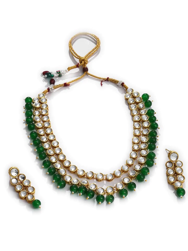 Gold Plated Kundan Polki Necklace Set - Image 4