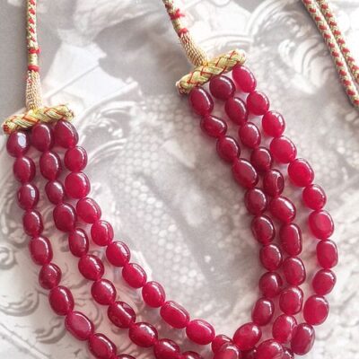 Red Tumble Stone Studded Beaded Choker Necklace
