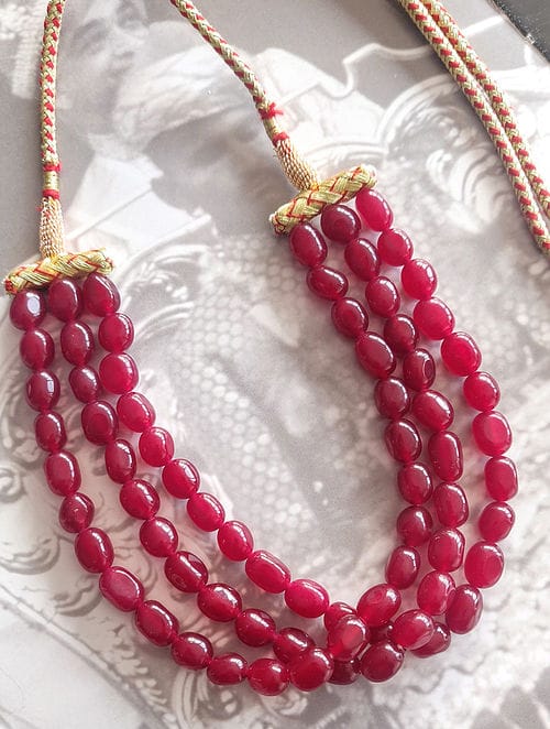 Red Tumble Stone Studded Beaded Choker Necklace