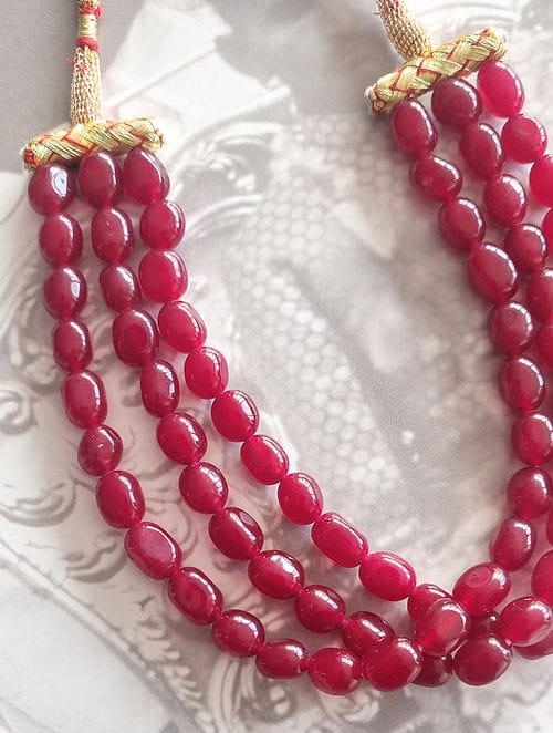 Red Tumble Stone Studded Beaded Choker Necklace - Image 3