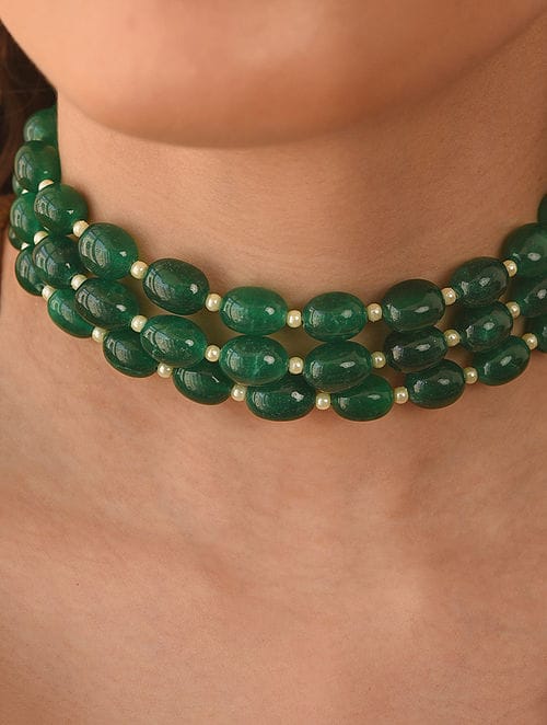 Green Beaded Choker Necklace - Image 2
