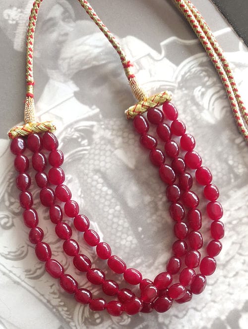 Red Tumble Stone Studded Beaded Choker Necklace - Image 4
