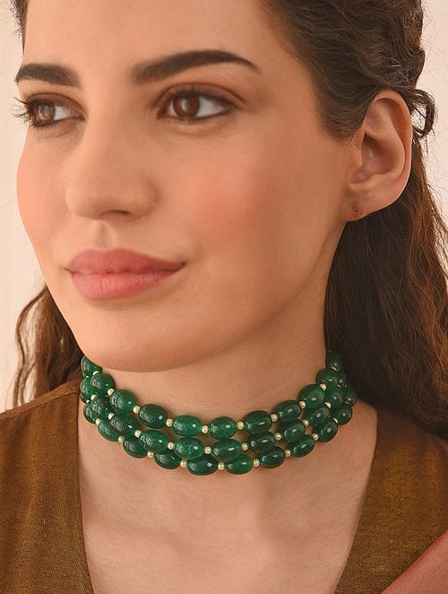 Green Beaded Choker Necklace