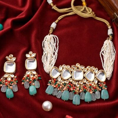 Jadau Kundan Necklace & Earrings Set