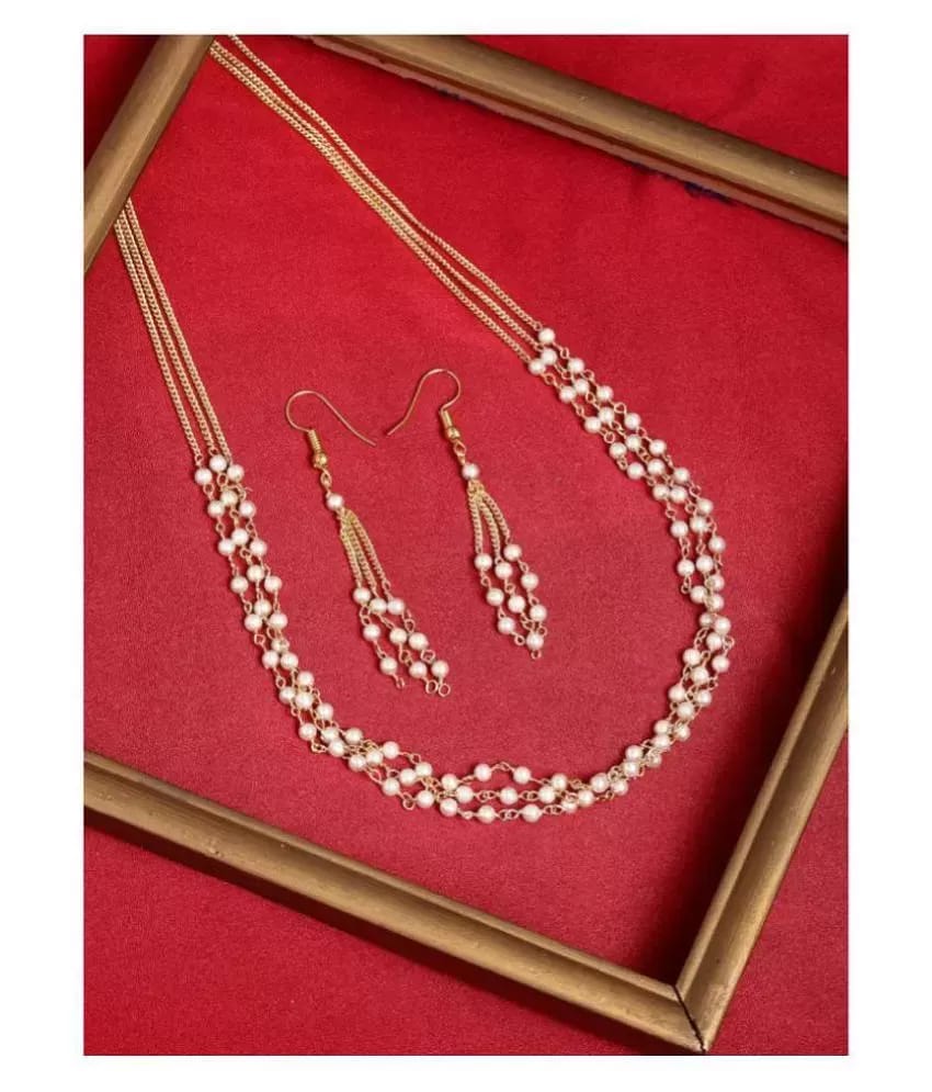Gold-Plated Beaded Layered Necklace & Earrings Set - Image 2