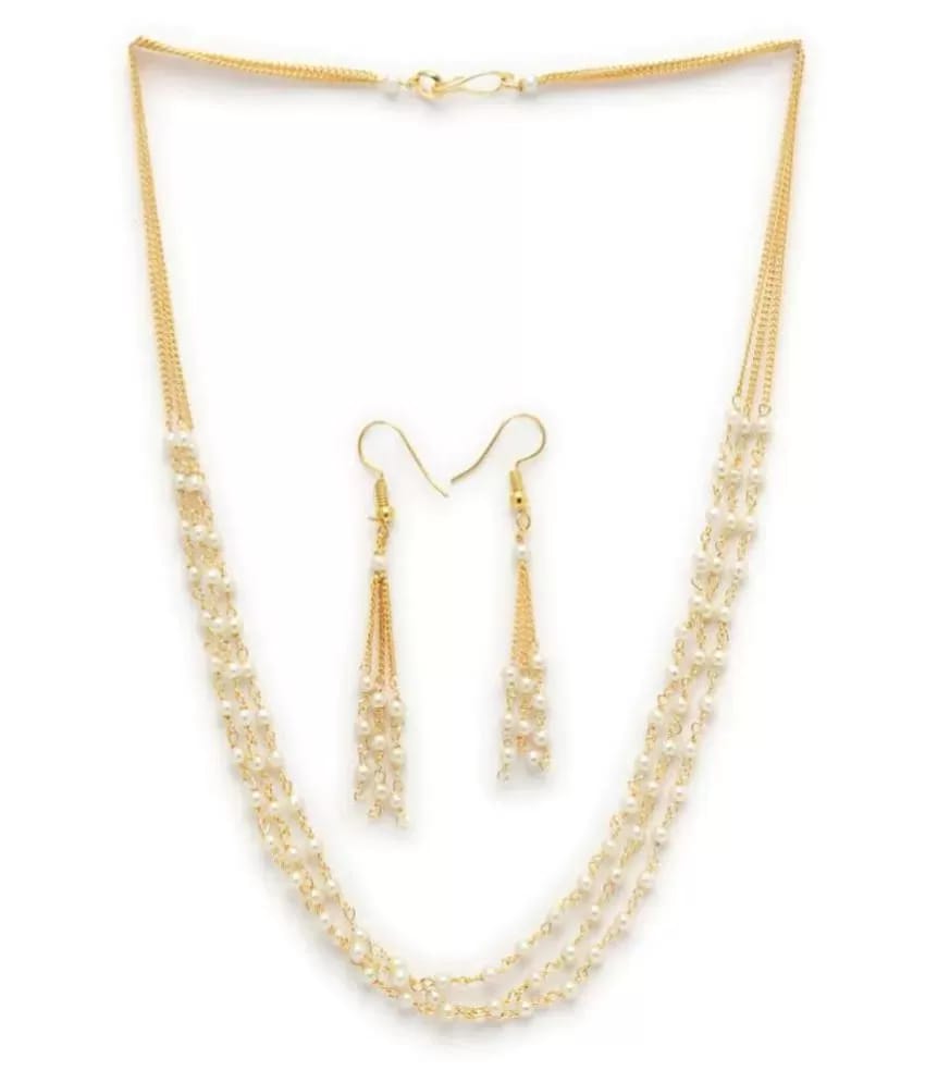 Gold-Plated Beaded Layered Necklace & Earrings Set - Image 3