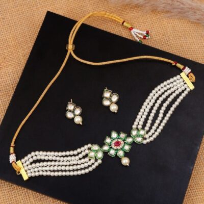 White Stone With Gold Tone Kundan Choker Necklace Set