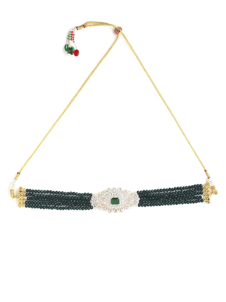 Green Stone With Silver Tone Ad Necklace Set - Image 3