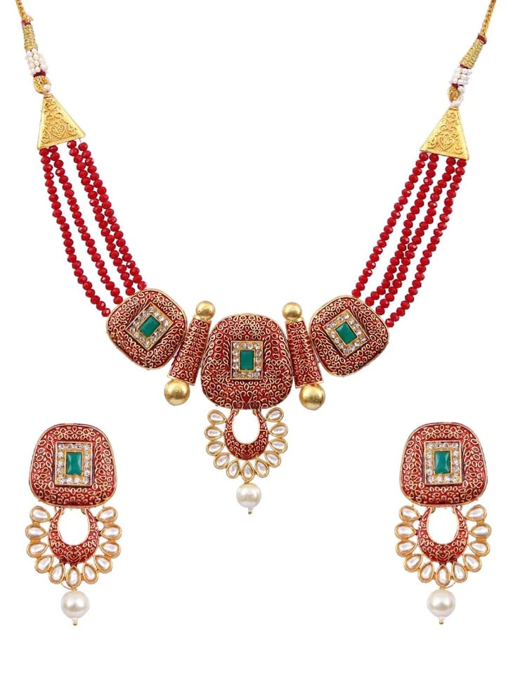 Gold Plated Elegant kundan Necklace set - Image 4