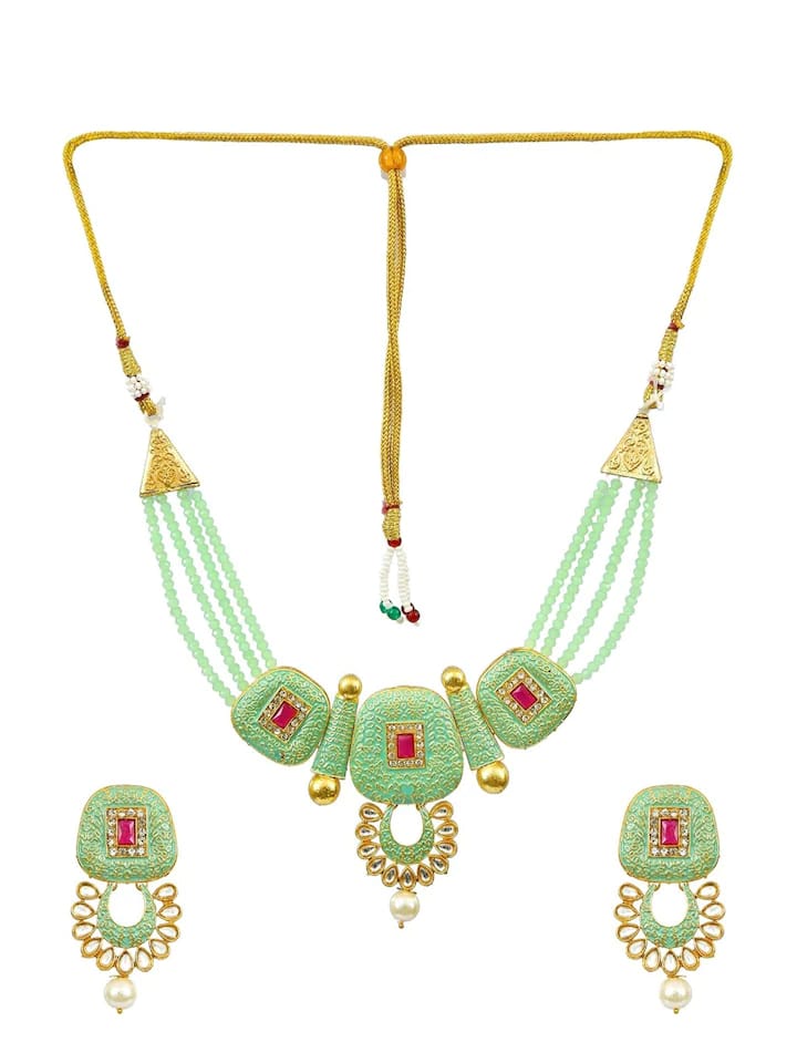 Gold Plated Elegant kundan Necklace set - Image 4