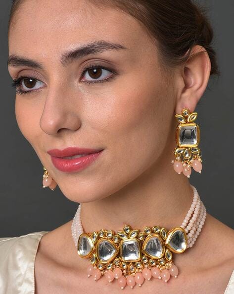 Gold-Plated Kundan-Studded Necklace & Earrings Set - Image 2