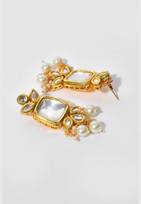Gold-Plated Kundan-Studded Necklace & Earrings Set - Image 4