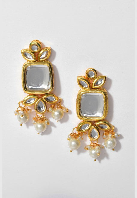 Gold-Plated Kundan-Studded Necklace & Earrings Set - Image 5