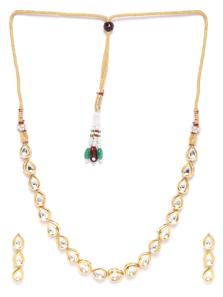 Gold-Plated Kundan-Studded Necklace & Earrings Set - Image 3