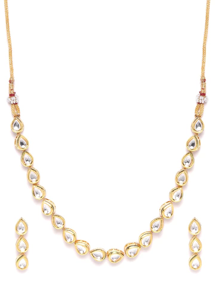 Gold-Plated Kundan-Studded Necklace & Earrings Set - Image 2