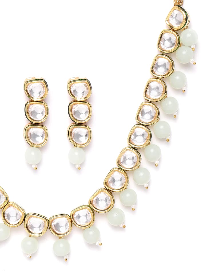 Gold-Plated Kundan-Studded Necklace & Earrings Set - Image 4