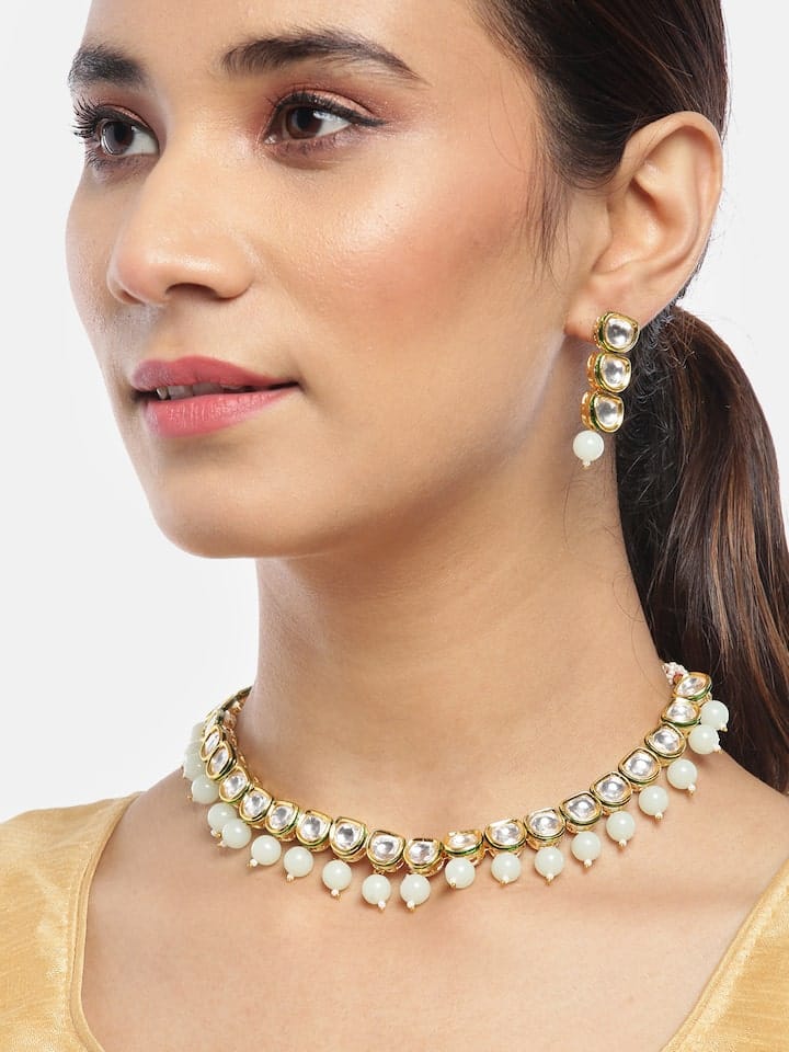 Gold-Plated Kundan-Studded Necklace & Earrings Set - Image 2