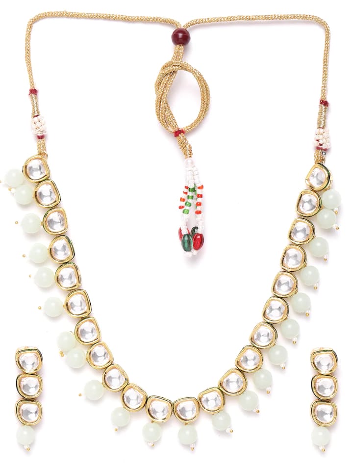 Gold-Plated Kundan-Studded Necklace & Earrings Set - Image 3