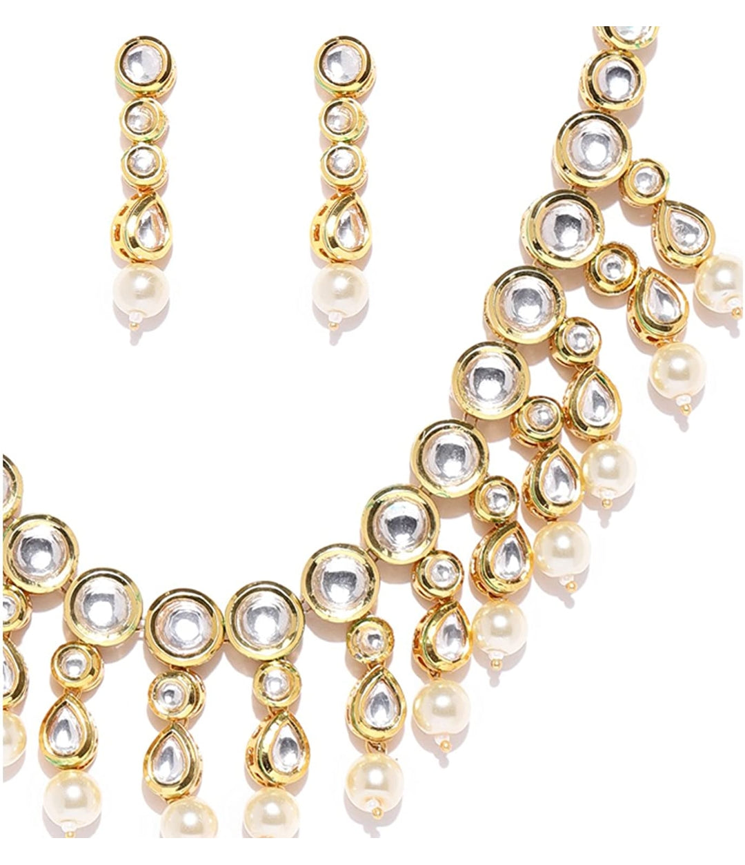 Gold-Plated Kundan-Studded Necklace & Earrings Set - Image 3