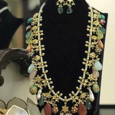 Gold-Plated Kundan-Studded Necklace & Earrings Set