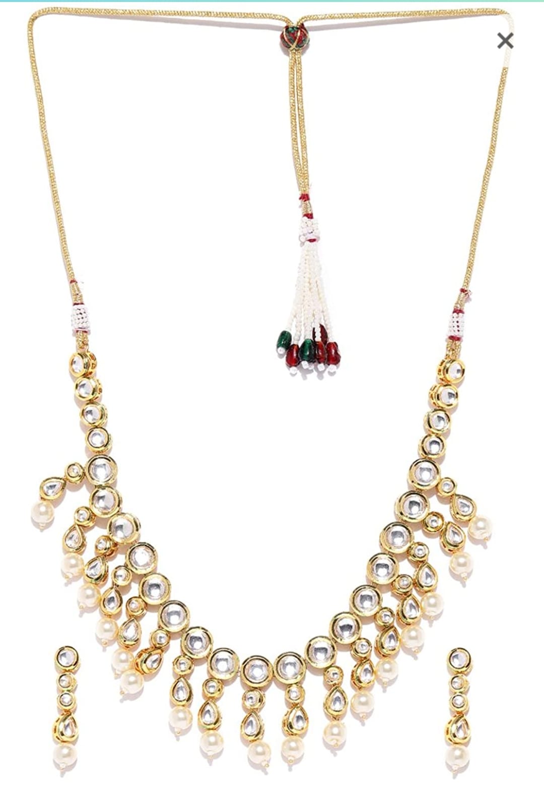 Gold-Plated Kundan-Studded Necklace & Earrings Set - Image 2