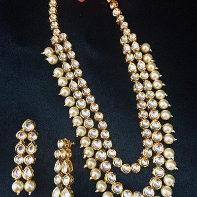 Gold-Plated Kundan-Studded Necklace & Earrings Set