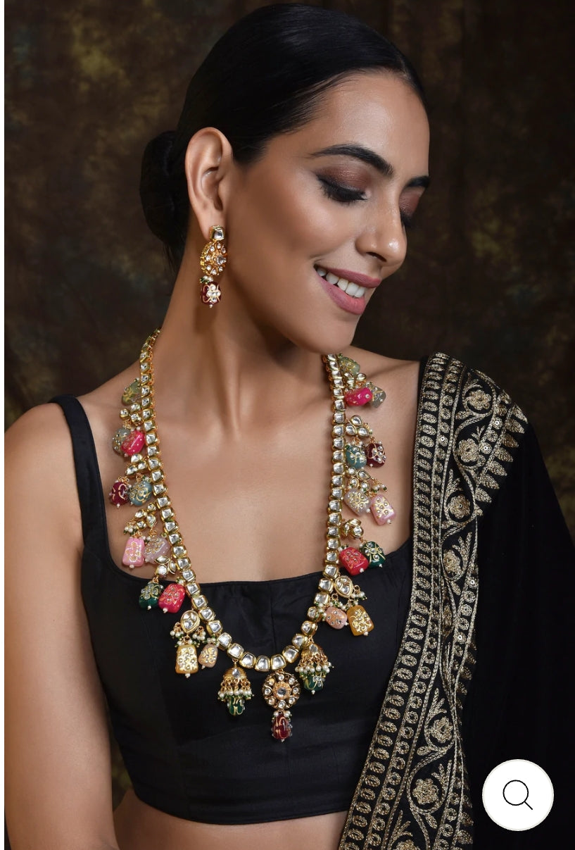 Gold-Plated Kundan-Studded Necklace & Earrings Set - Image 2