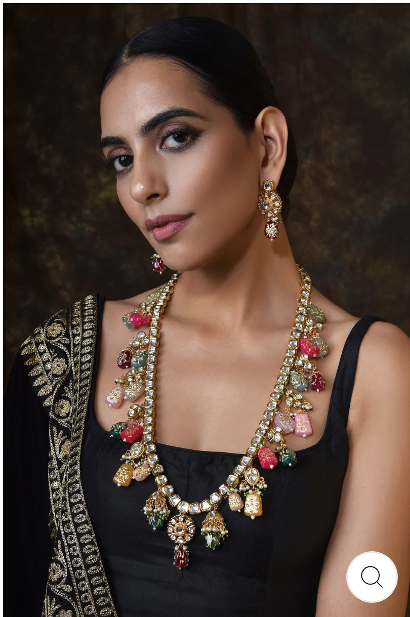 Gold-Plated Kundan-Studded Necklace & Earrings Set - Image 3