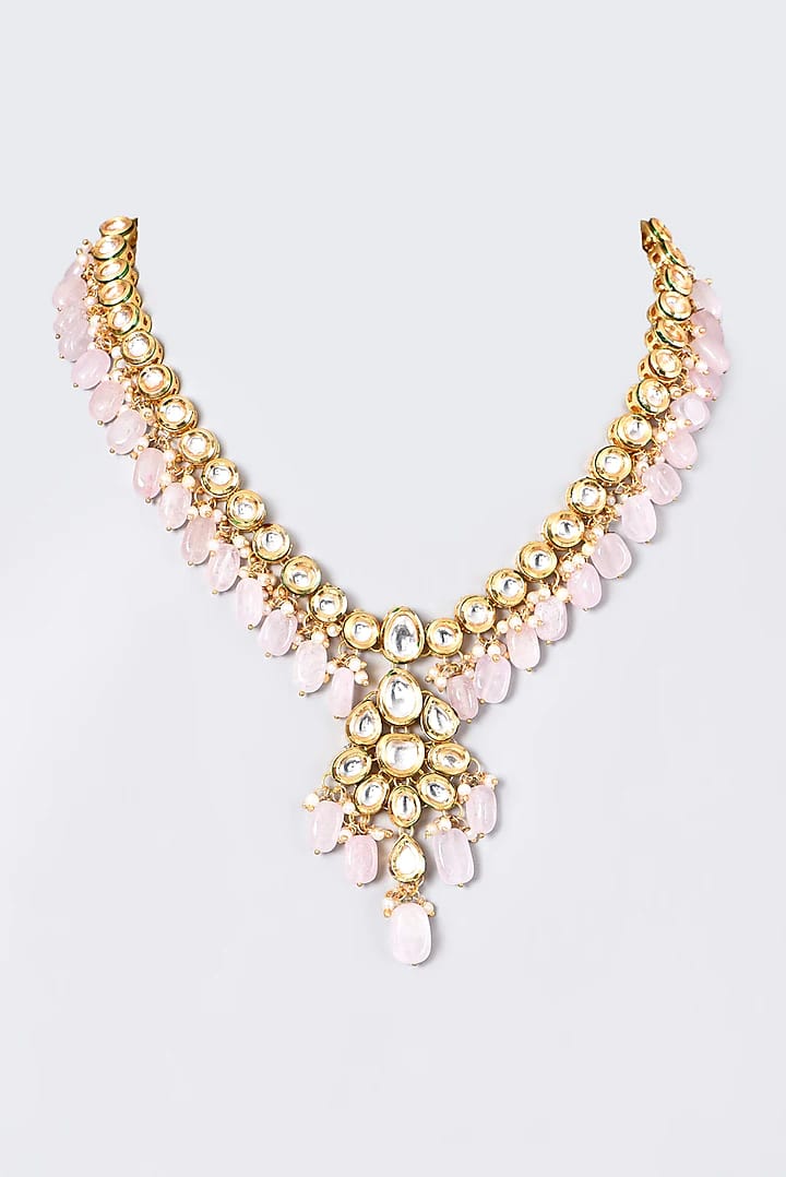 Gold-Plated Kundan-Studded Necklace & Earrings Set