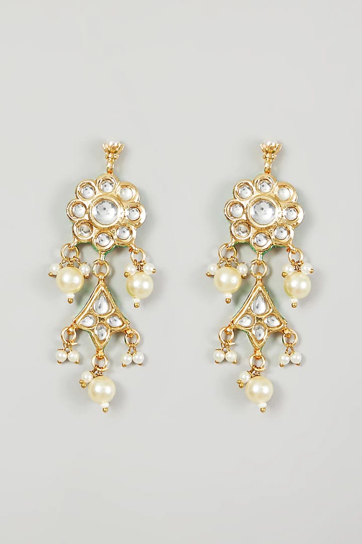 Gold-Plated Kundan-Studded Necklace & Earrings Set - Image 3
