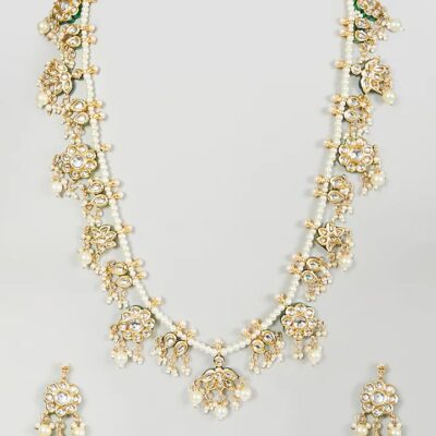 Gold-Plated Kundan-Studded Necklace & Earrings Set