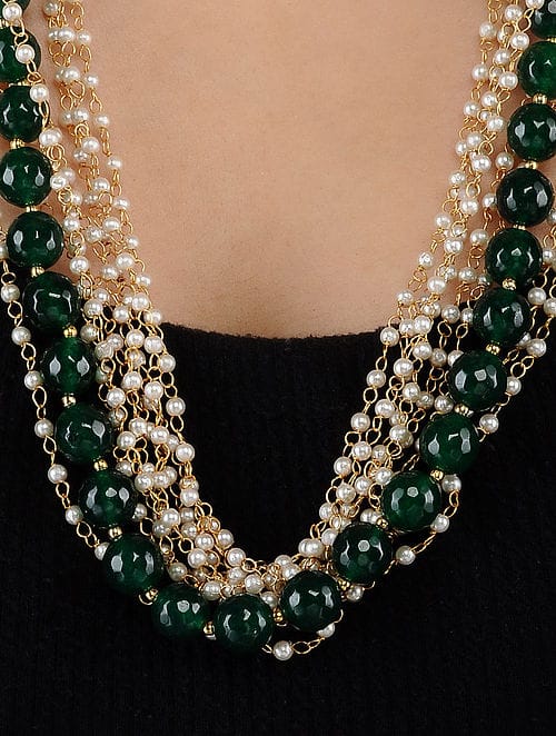 White & Green Long Necklace - Image 2