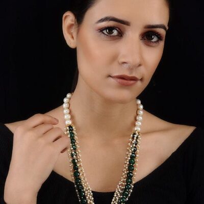 White & Green Long Necklace