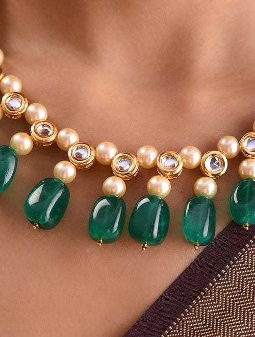 Gold-Plated Kundan-Studded Necklace & Earrings Set - Image 2