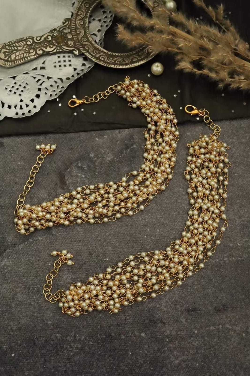 Gold-Plated & White Peral Set Of 2 Anklets - Image 2
