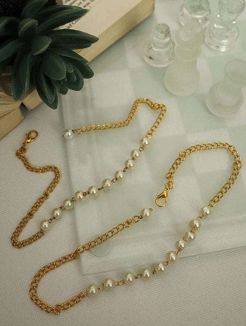 Gold Plated Pearl Tasselled Payal