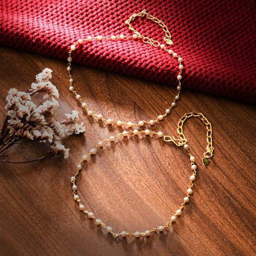 Gold Plated Pearl Tasselled Payal - Image 2